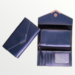 Ladies 3 Fold Clutch Wallet with Pocket Faux Series (Blue)