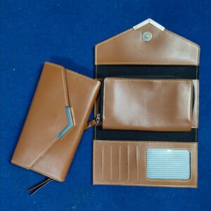 Ladies 3 Fold Clutch Wallet with Pocket Faux Series (Tan)