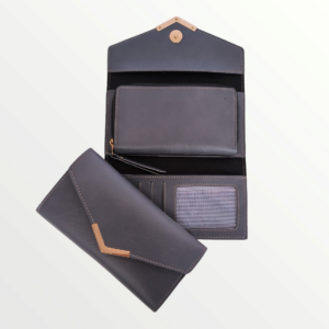 Ladies 3 Fold Clutch Wallet with Pocket Faux Series (Gray)