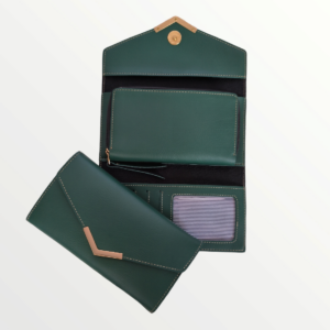 Ladies 3 Fold Clutch Wallet with Pocket Faux Series (Green)